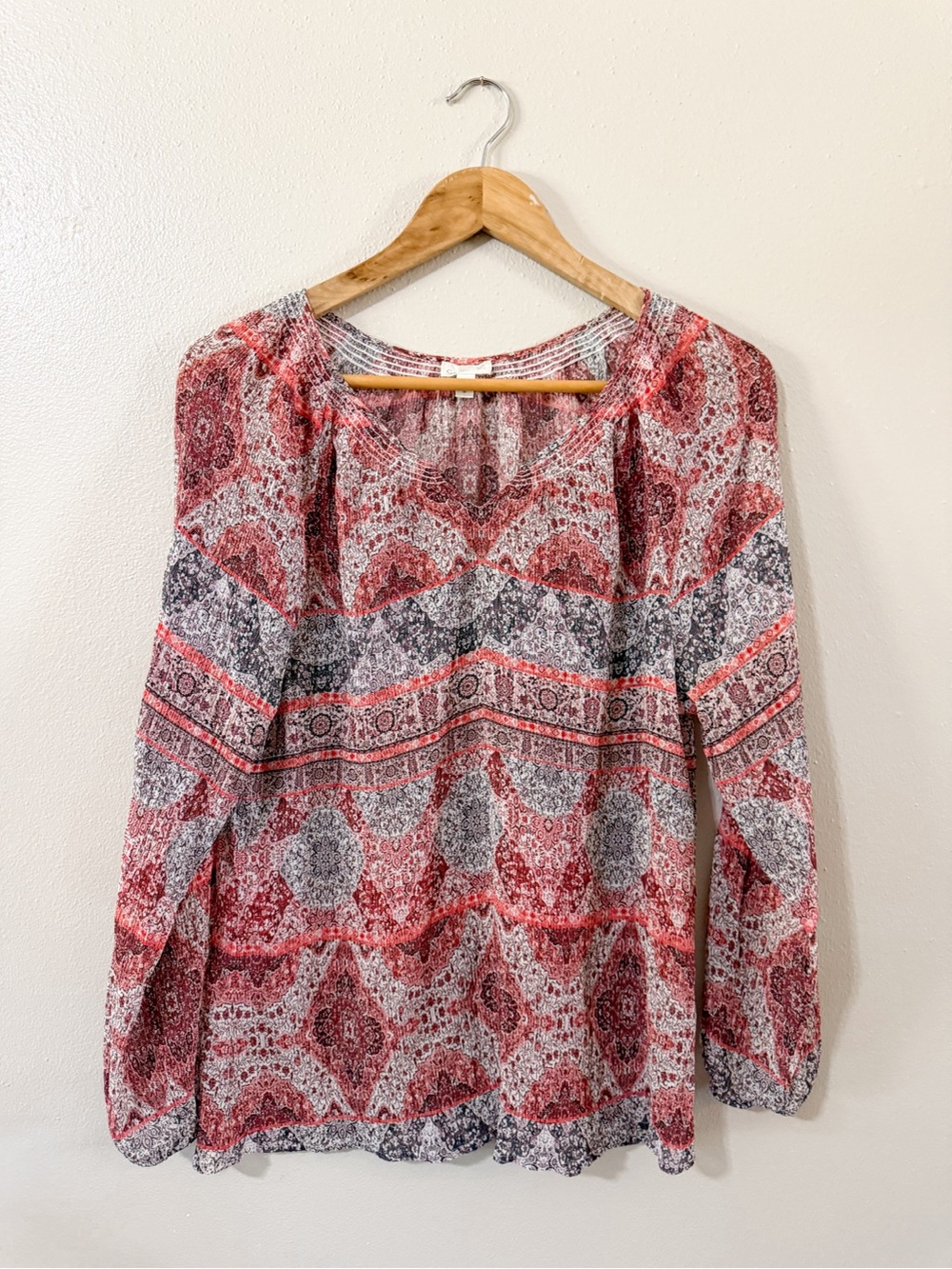 Garnet Hill | 100% Silk Peasant Boho Blouse, medium